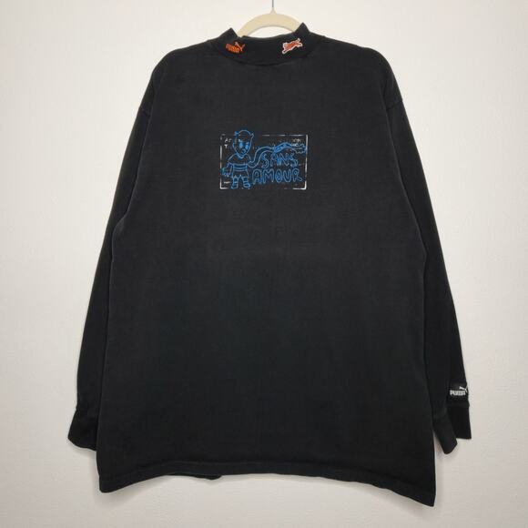 Vintage Puma Sans Amour Mock Neck Black Large Art Sports 90s School University - Picture 2 of 6